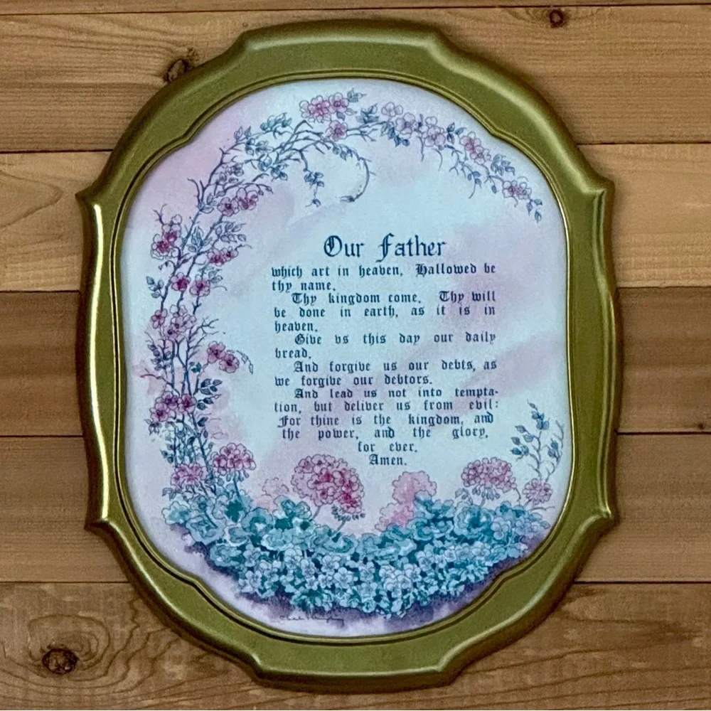 ⁠Vintage Home Interiors Our Father Lord's Prayer Framed Glass Art C Humphrey⁠